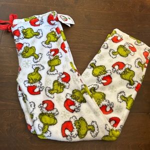 Dr Seuss Womens Grinch Pajama Pants Red Green plush NWT Christmas Holiday